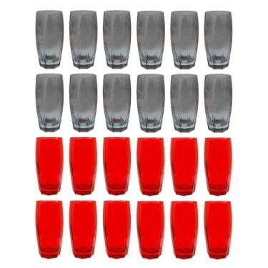 Imagem de Jogo de 24 Copos de Vidro 370ML Duas Cores Cinza Vermelho - PRATICASA,