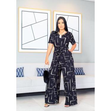 Imagem de Macacao Longo Viscolycra Bolso Feminino Pantalona Geometrico - estacao