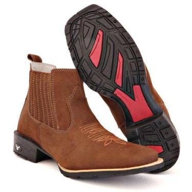 Imagem de Bota Masculina Bico Quadrado Cano Curto Country de Couro Texana Leve C
