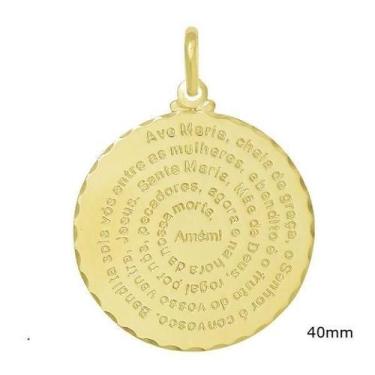 Imagem de Pingente Medalha Oração Ave Maria Português - Brilhante Folheados