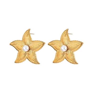 Imagem de Brincos De Aço Inoxidável Vintage Femininos Com Estrela-do-mar E Conch