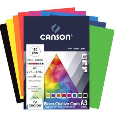 Imagem de Bloco Papel Criativo Cards A3 Canson 120g 8 Cores 32 Folhas