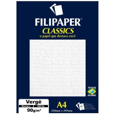 Imagem de Papel Vergê A4 Filipaper Classics 90g 100 Folhas Branco - FILIPERSON