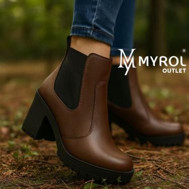 Imagem de Bota Coturno Salto Medio Tratorada Elastico Marrom