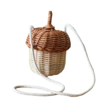 Imagem de Bolsa de Ombro de Vime Tecida à Mão - Formato de Bolota - Cesta de Arm