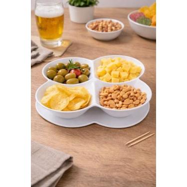 Imagem de Petisqueira 4 Divisórias Melamina Bandeja Servir Petiscos Molhos Resis