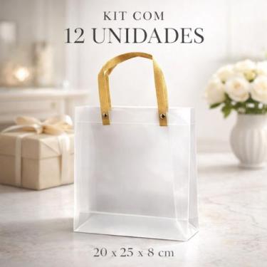 Imagem de Sacola Transparente Média 20x25x8cm Pacote com 12 Unidades para Presen