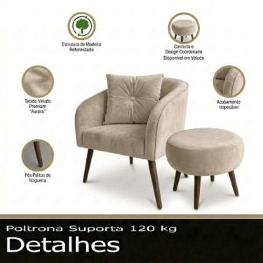 Imagem de Poltrona Pé Palito Pés Palito Cadeira e Puff Decorativa Para Quarto Es