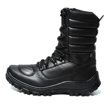 Imagem de Bota Coturno Militar Tatico Paintball Cano Alto Fechamento Cadarço e Ziper Sola Borrach...