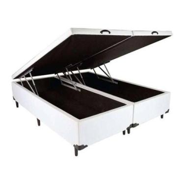 Imagem de Base Box Baú King Bipartido Suede Branco 42x193x203 - RR COLCHOES
