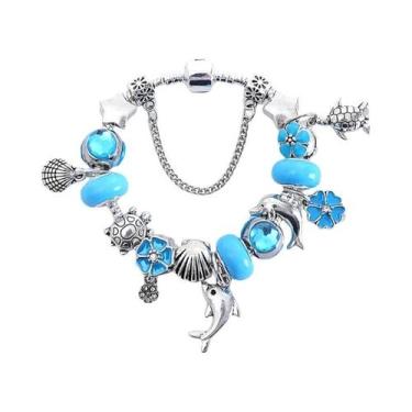 Imagem de Pulseira De Cristal Murano Azul Com Charme De Golfinho Para Mulheres, 