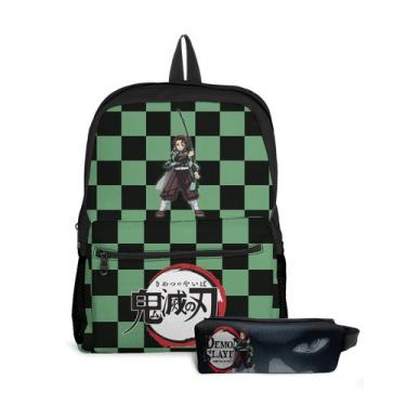 Imagem de Kit Mochila com Bolso e Estojo Escolar Demon Slayer Menina e Menino  -