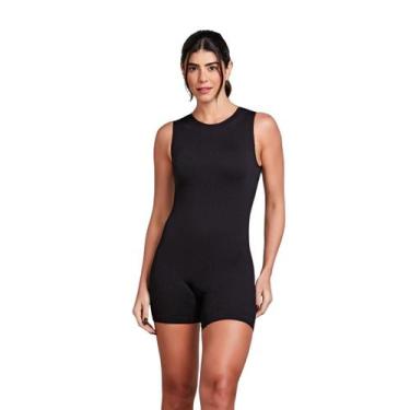 Imagem de Macaquinho Fitness Feminino Trifil Treino Canelado Esportivo, Preto, G