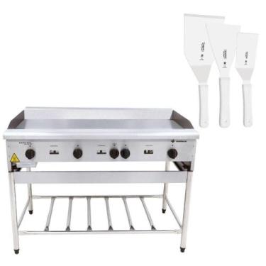 Imagem de Chapa Americana Profissional 120cm a Gás 8mm Lisa Inox Com Pé Cgp120 e