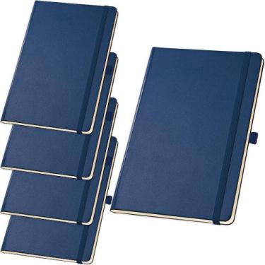 Imagem de Kit 5x Caderneta de Anotações 13,7x21cm 80 Fls Sem Pauta Azul - TopGet