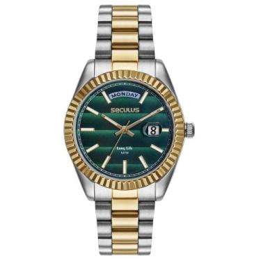 Imagem de Relogio Seculus feminino prata e dourado riviera mostrador verde misto