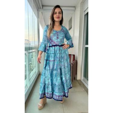 Imagem de Vestido Longo Indiano Estampado Toque De Seda-cod 1720 - Aleci Fashion