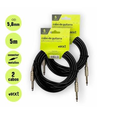 Imagem de Kit 2 Cabos De Guitarra P10 x P10 Mono 5m MXT 5,8mm