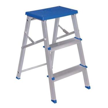 Imagem de Escada Banqueta Doméstica de Alumínio Modelo Universo do Lar para Tarefas Residenciais com Capacidade 120 kg Prata Mor