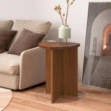 Imagem de Mesa de Apoio Delta 60cm Redonda Tampo MDF Estrutura MDF-MDP Cedro Mar