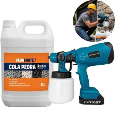 Imagem de Kit Cola Pedra Incolor 5L com Pistola Pulverizadora 21V para Fixação d
