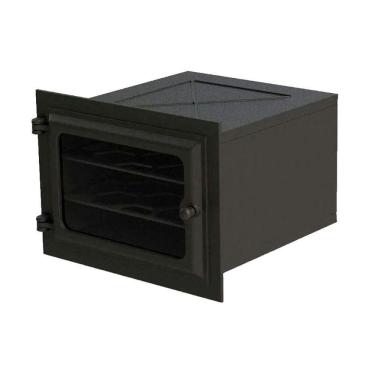 Imagem de Forno de Ferro Fundido Libaneza Tampa de Vidro 2 Grelhas Fogão a Lenha Preto