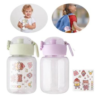 Imagem de Garrafa Infantil 500ml Transparente e tampa colorida com Alça e Adesiv
