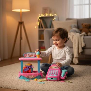 Imagem de Kit Caixa Registradora Infantil com Sorveteira, Brinquedo Eletrônico, 