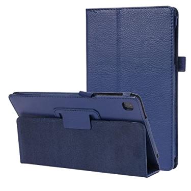 Imagem de Tablet protetor PC Capa Texture Leather Tablet Case para Samsung Galaxy Tab A7 Lite 8.7 T220 / T225 2021 Capa traseira à prova de choque do protetor de fólio flexível com suporte (Color : Dark blue)