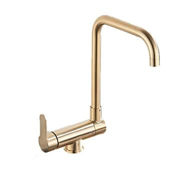 Imagem de Torneira de cozinha em ouro escovado/preto deck de pias de cozinha alto arco 360 graus giratório misturador de água fria quente torneira, ouro escovado, china