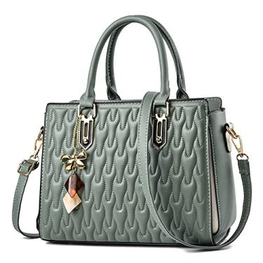 Imagem de Bolsas femininas de couro macio com alça superior da moda bolsas de mão elegantes bolsa transversal de ombro, Verde