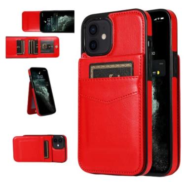Imagem de Capa de telefone PU de luxo com clipe de carteira para iPhone 14 13 12 11 8 7 6 S Pro Plus Max Mini X XS XR SE2 Plus Shell, Trend Popular Cover Bumper(13 Mini, vermelho)