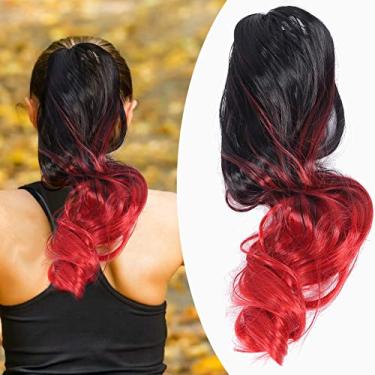 Imagem de 2 cores 54 centímetros gradiente extensão de rabo de cavalo ondulado garra clipe no cabelo, peruca de rabo de cavalo com clipe de garra encaracolado requintado rabo de cavalo fibra de alta temperatura para mulheres (1BT113B)