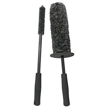 Imagem de Escova de limpeza de fibra de anel de aço para limpeza de rodas - preto 2 peças kit de escova de aro de roda de carro escova de pneu premium uso multiuso para limpeza de rodas, jantes, exaustão