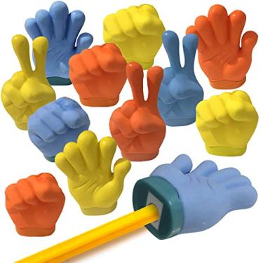 Imagem de ArtCreativity Borrachas em forma de mão com apontadores, conjunto de 12, material escolar de estética para crianças, lembranças de festa exclusivas para meninos e meninas, enchimentos de pinhata, prêmios de professores e meias de Natal