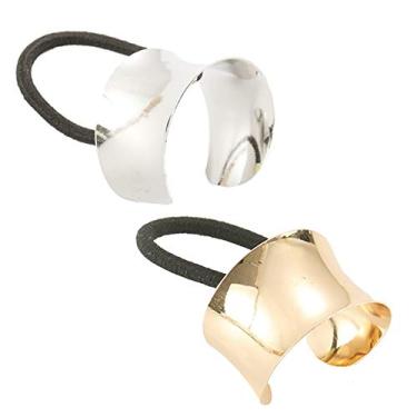 Imagem de 2 peças suporte de rabo de cavalo de metal laços de cabelo faixa de cabelo elástica gótico punk suporte de rabo de cavalo corda elástica acessórios de cabelo para mulheres meninas, dourado e prata