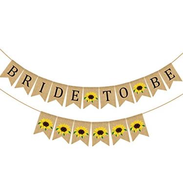 Imagem de Doumeny Faixa Bride to Be de juta rústica girassol guirlanda de festa de chá de noiva faixa de juta casamento para despedida de solteiro anúncio de noivado aniversário decoração de adereço de festa de casamento