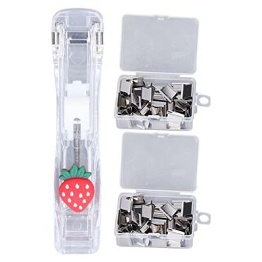 Imagem de Dispensador de Clipes de Papel Portátil, Multiuso, Pinça de Papel Portátil Forte para Fixar Documentos de Papel de Folhas Soltas (Estilo Morango e 2 Caixas de Clipes)