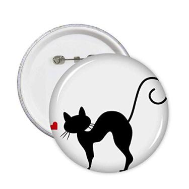 Imagem de Broche de Sihouette de gato em forma de coração de animal com emblema de botão para decoração 5 peças