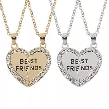 Imagem de CNBPIC Unissex 2 Pces Colar Coração Pingente Carta Casal Amizade Joias