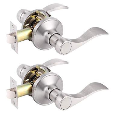 Imagem de Gobrico 2 maçanetas de porta de passagem estilo onda em níquel acetinado, maçanetas interiores de armário de corredor, maçanetas prateadas reversíveis sem travamento