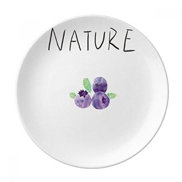 Imagem de Prato de pintura de planta de mirtilo decorativo de porcelana salver louça de jantar