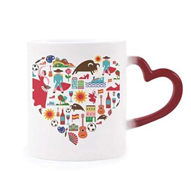 Imagem de Caneca sensível ao calor com bandeira de flamingo, coração espanhol e coração vermelho que muda de cor