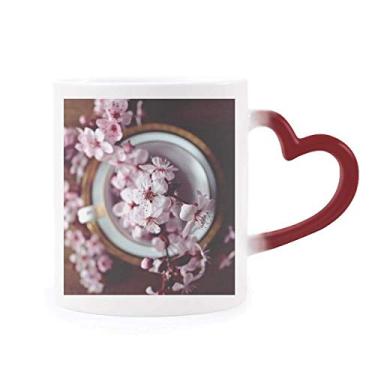 Imagem de Caneca rosa flor de ameixa vaso sensível ao calor Caneca vermelha muda de cor grés
