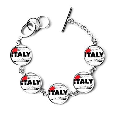Imagem de DIYthinker Pulseira retangular I Love Italy com pingente de coração com a palavra Love Italy