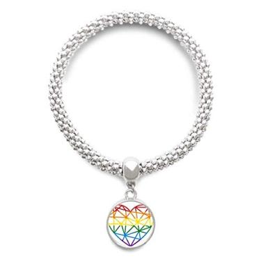 Imagem de DIYthinker Bracelete de prata LGBT com pingente de coração de modelagem lésbica gay arco-íris corrente ajustável