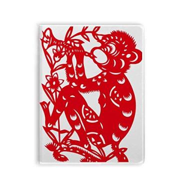Imagem de Caderno Papercut com estampa de macaco do zodíaco, flores chinesas, capa de goma