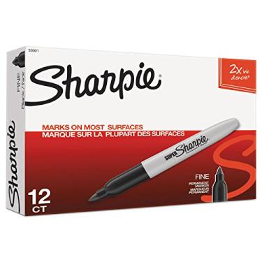 Imagem de SHARPIE 33001 Marcadores Super Permanentes Ponta Fina Preto Dúzia Branco