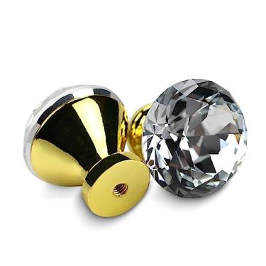 Imagem de Puxadores de armário de cozinha Design em forma de diamante Puxadores de vidro de cristal Puxadores de armário Puxadores de gaveta Ferragens para puxadores de móveis, base dourada