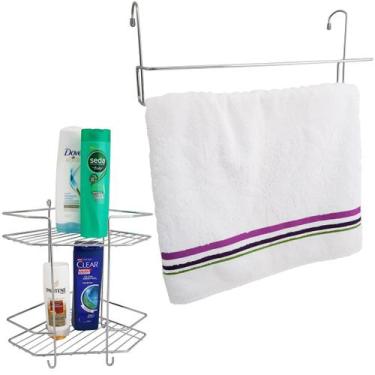 Imagem de Suportes Banheiro Porta Shampoo Toalheiro Duplo Encaixe Box - Utimil